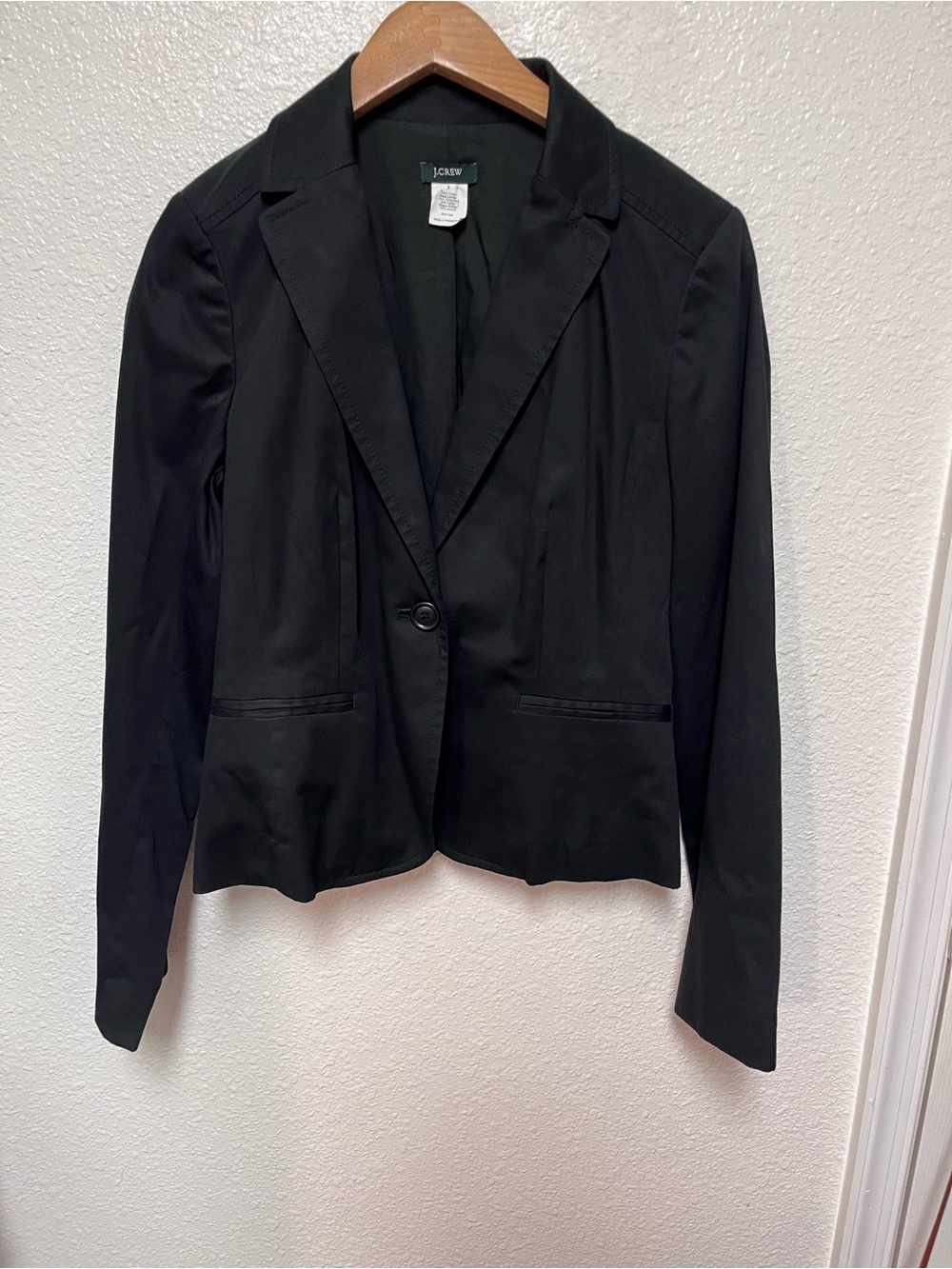 J.Crew Blazer Women Size 6 Black Excellent Stretch One Button Career Jacket